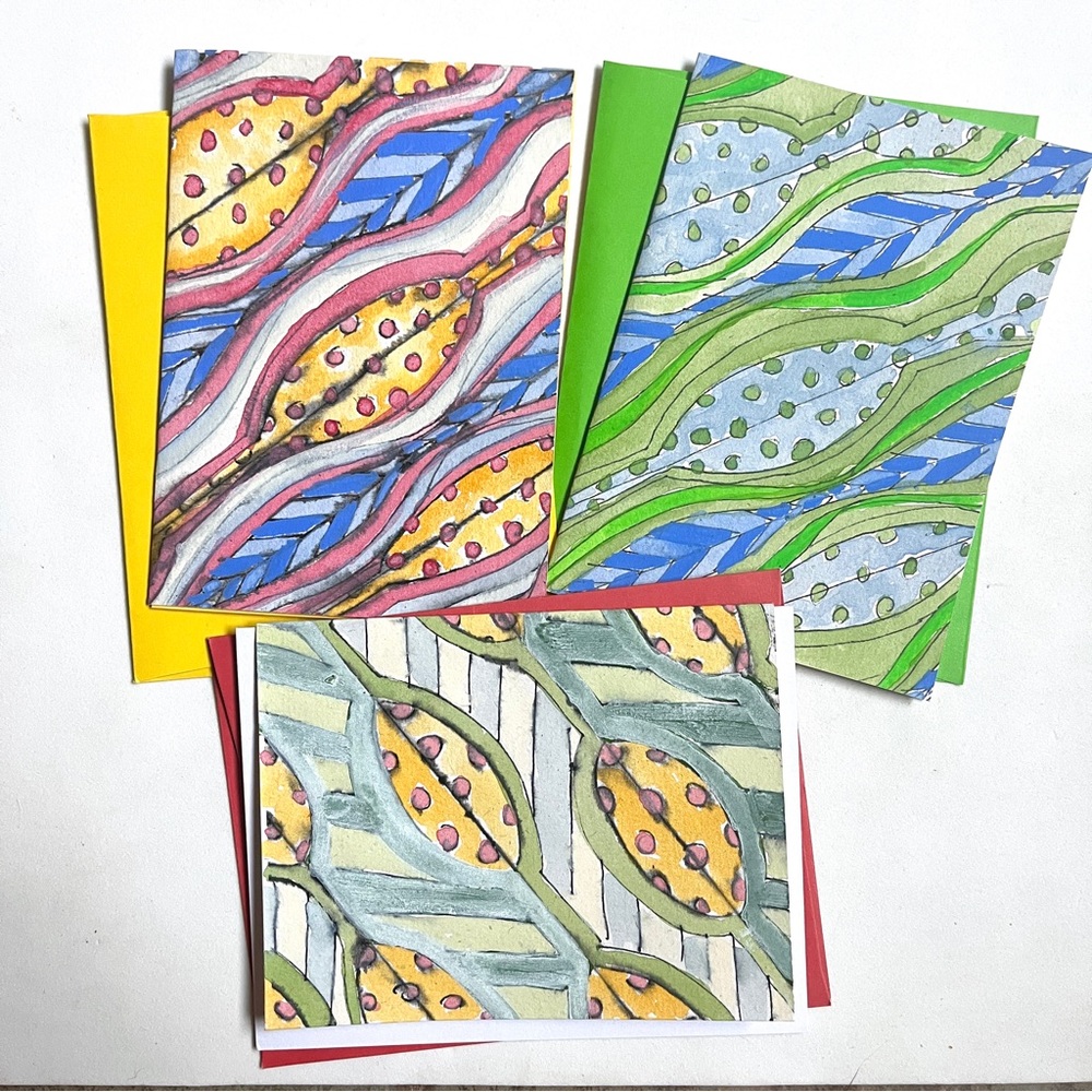 Colorful Abstract Artistic  Greeting Cards-set of 3- vibrant, luxurious.